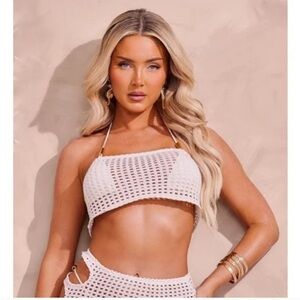 Pretty Little Thing Crochet Cut Out Bandeau Beach Top Cream